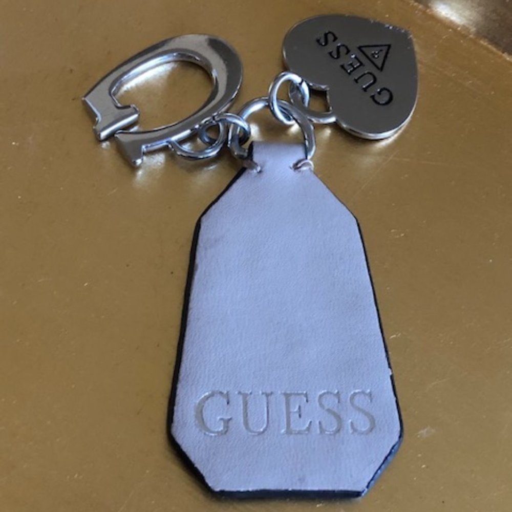 GUESS Leather Key Fob w/Heart & Letter G